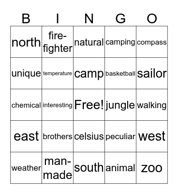 Camptopia! Bingo Card