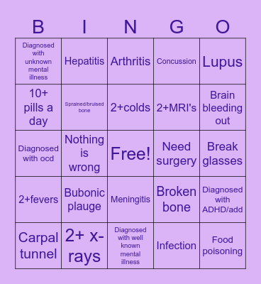 Alex's Health 2025 Bingo Card