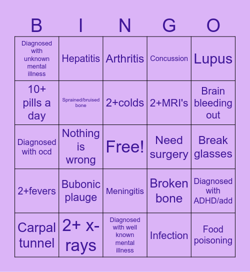 Alex's Health 2025 Bingo Card