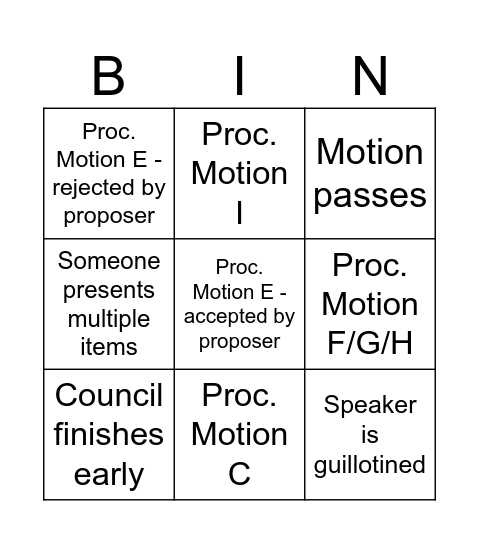 Ruaidhrí's Comhairle Bingo (with input from Conchúr) Bingo Card