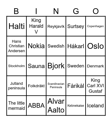 Nordic Countries Bingo Card