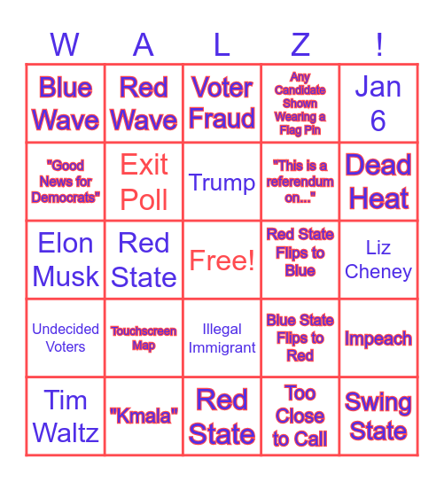 Election Night 2024 Bingo Card