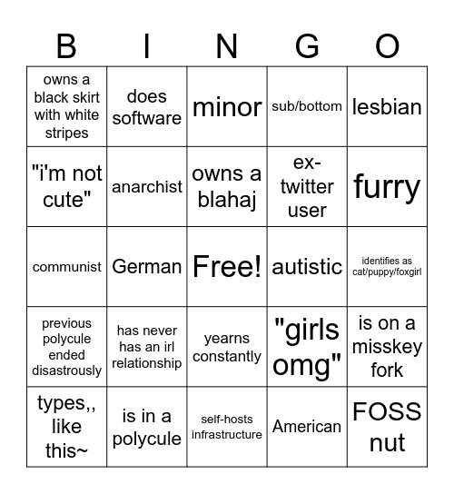 Fedi Transfem Bingo Card