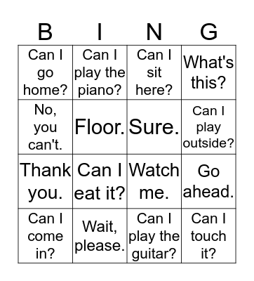 Can I Come In? Bingo Card