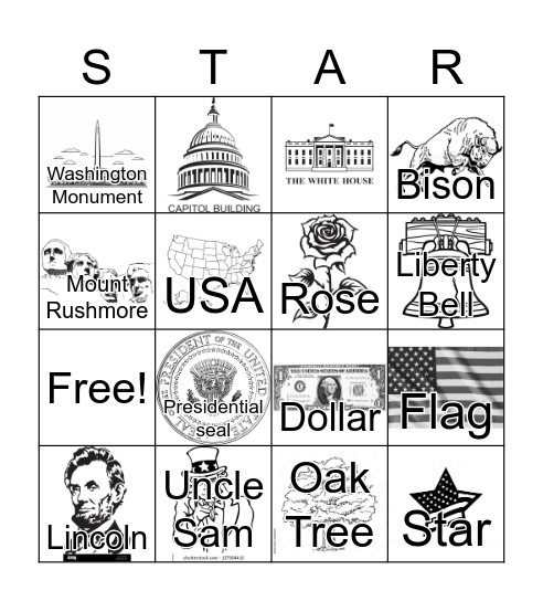 US Symbols Bingo Card