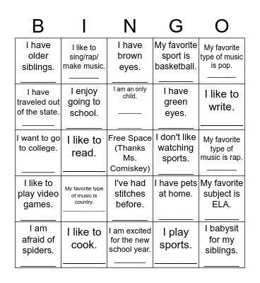 Getting to Know You: Bingo Style Bingo Card