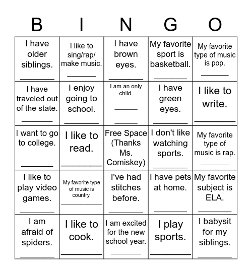 Getting to Know You: Bingo Style Bingo Card