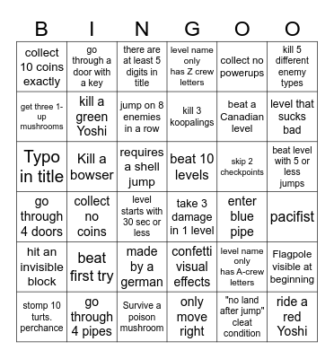 Mario expert bingo DougDoug Bingo Card