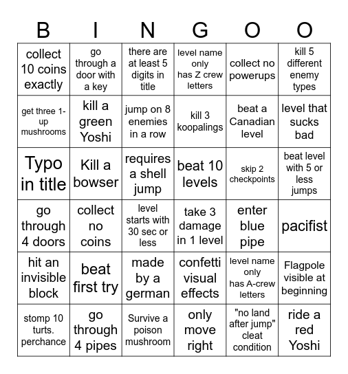 Mario expert bingo DougDoug Bingo Card