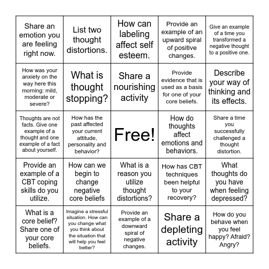 CBT Bingo Card