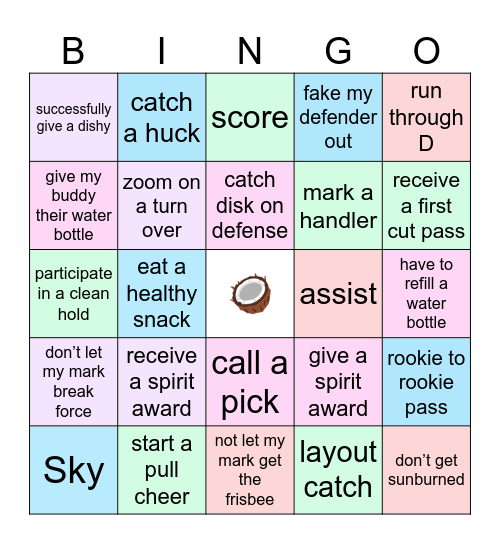 Tournament goals Bingo Card