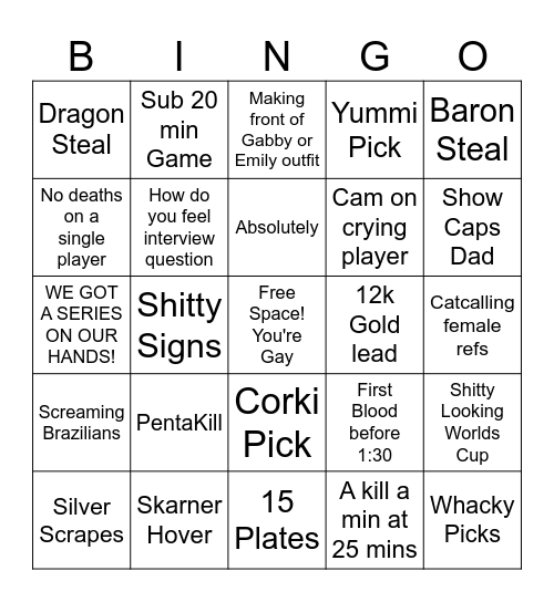 League of Legends Worlds Bingo Card