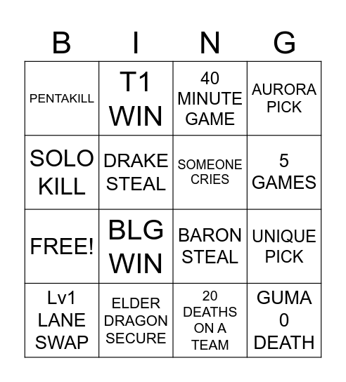 WORLDS 2024 FINAL BINGO Card