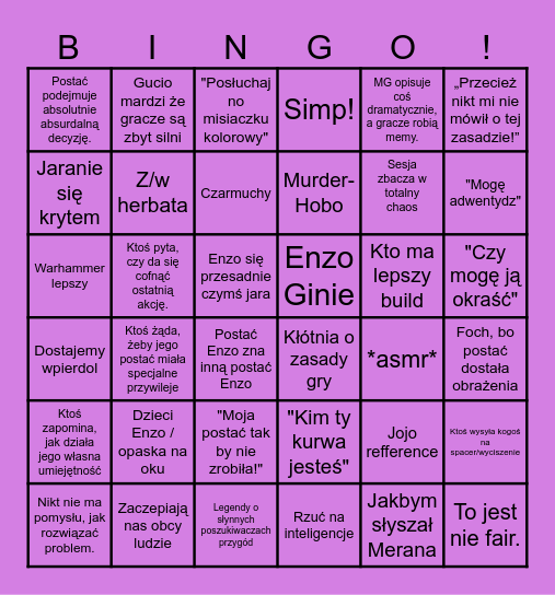 Sesja na poważnie Bingo Card