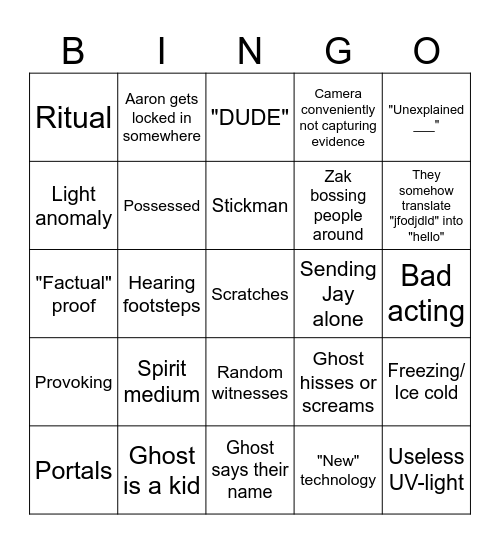 Ghost Adventures Bingo Card