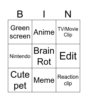 Youtube Shorts BINGO! Bingo Card