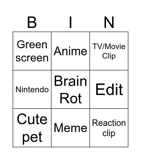 Youtube Shorts BINGO! Bingo Card