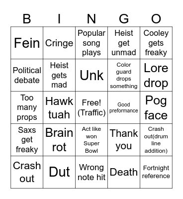 Marching band bingo Card