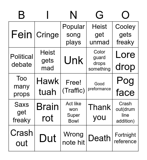 Marching band bingo Card