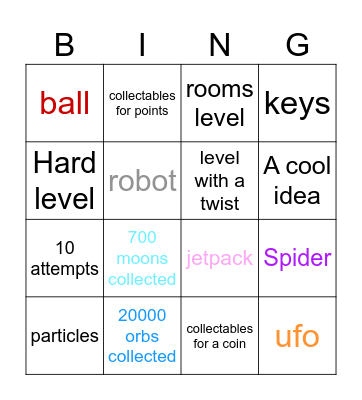 Geometry dash platformer bingo Card