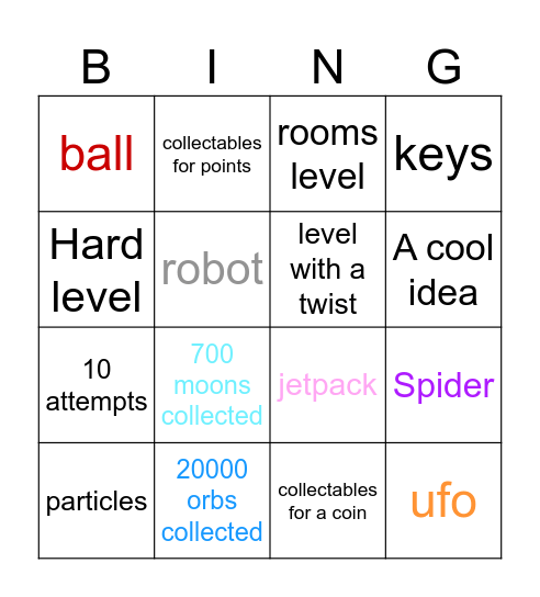 Geometry dash platformer bingo Card