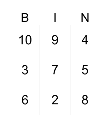 Number Bond Bingo Card