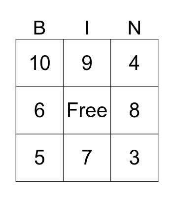 Number Bond Bingo Card