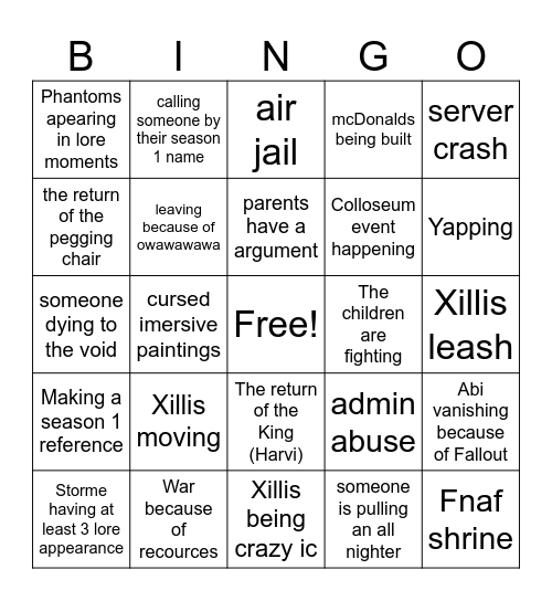 salvation S2 Bingo Card