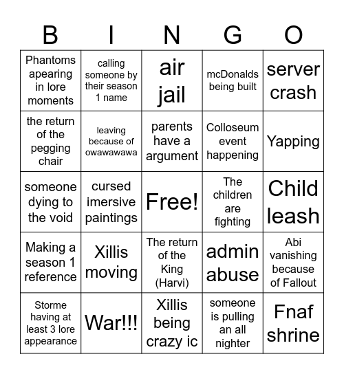 salvation S2 Bingo Card