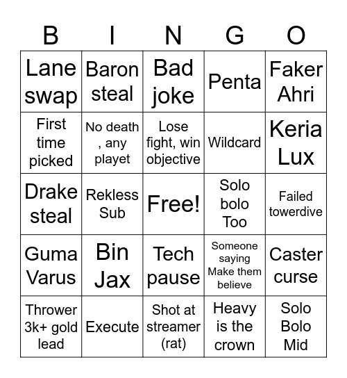 Worlds 2024 Bingo Card