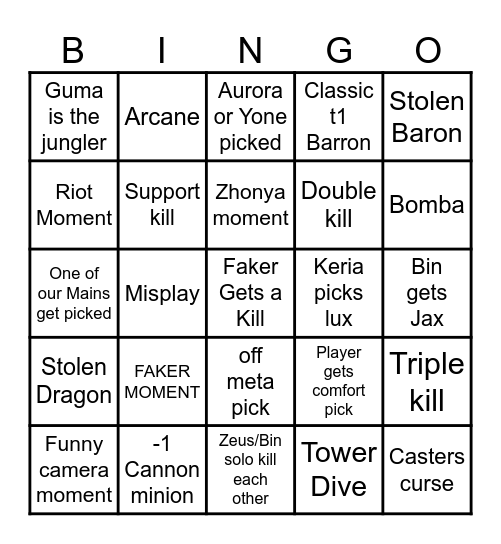 WORLDS FINAL Bingo Card