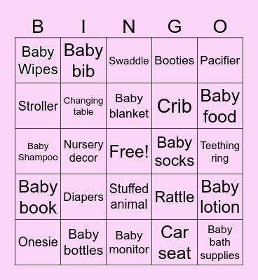 Baby Shower Bingo Card