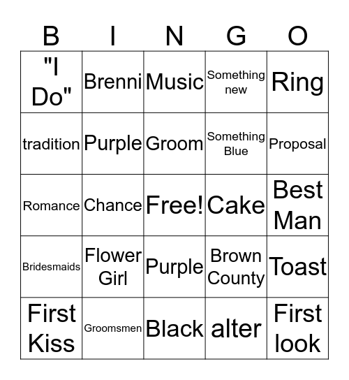 Wedidng Bingo Card