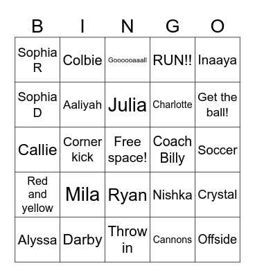 Cannons Bingo Card