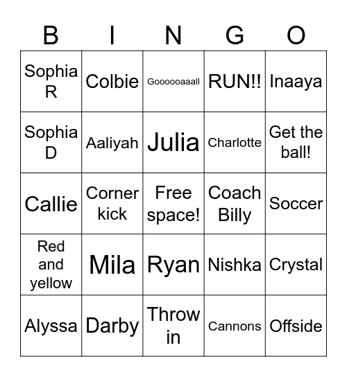 Cannons Bingo Card