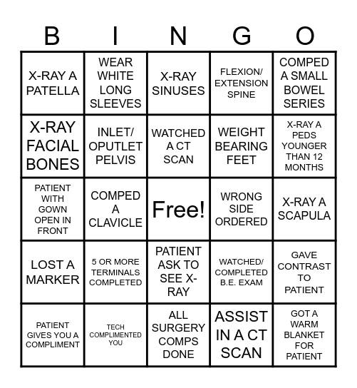 X-RAY BINGO Card