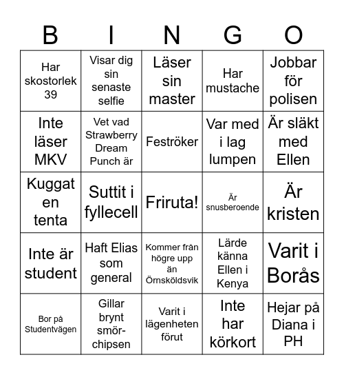 Mingla och hitta någon som... Bingo Card