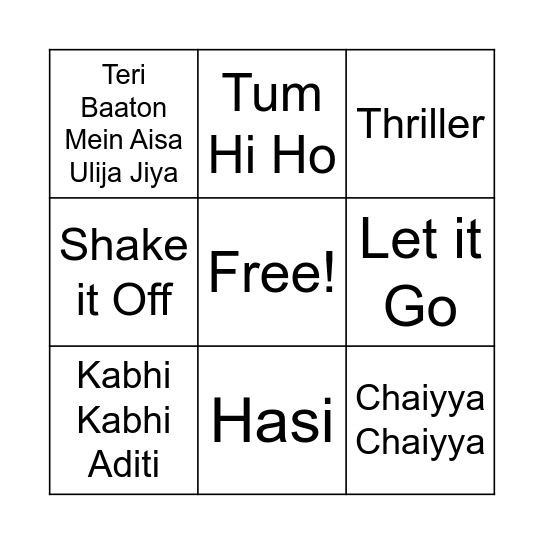 Song Bingo Card
