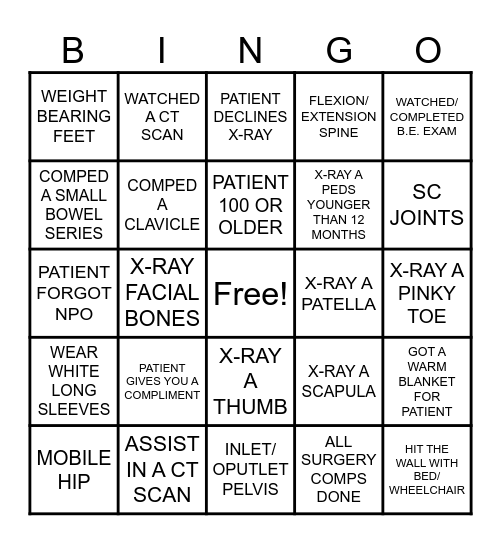 X-RAY BINGO Card