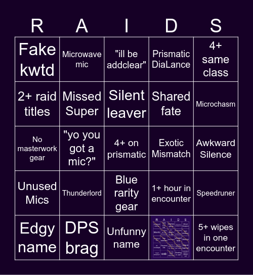 LFG Bingo Card