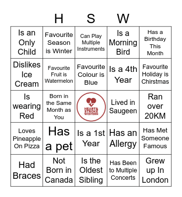 HSW ICEBREAKER BINGO Card