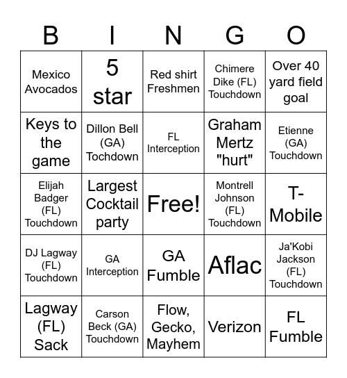 GA-FL game Bingo Card