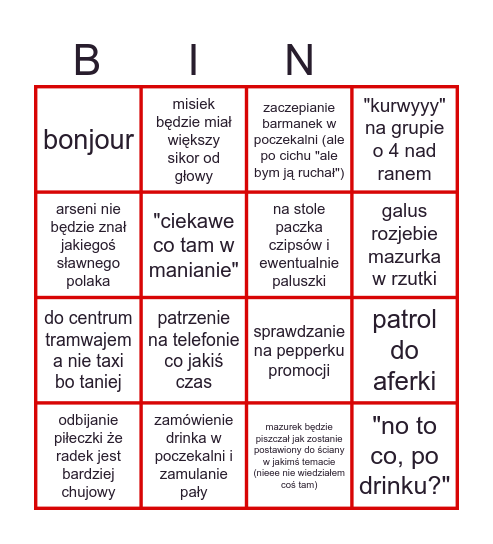 górnicza bingo Card