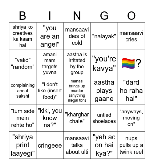 Mankys' Bingo Card