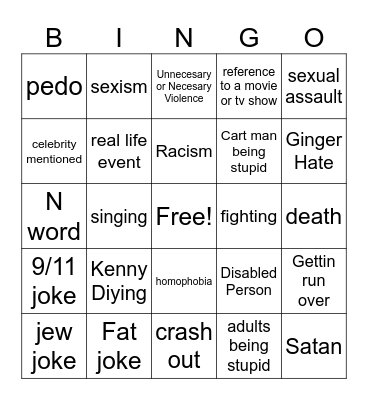 South Park Bingo Card