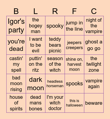 HALLOWEEN MUSIC BINGO Card