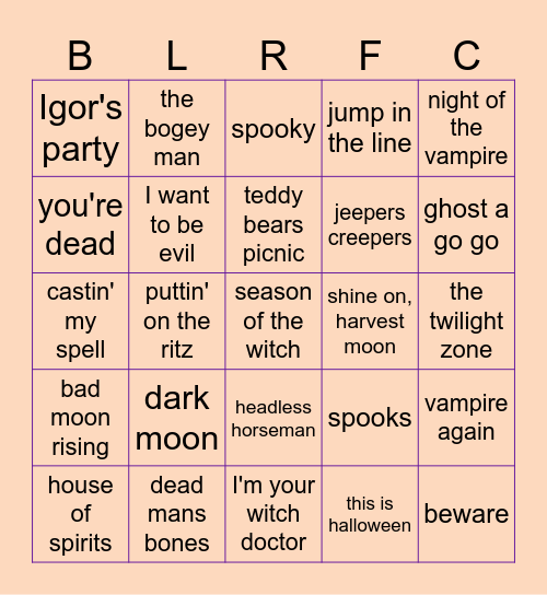 HALLOWEEN MUSIC BINGO Card