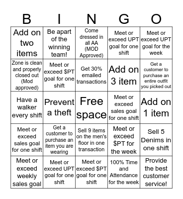 American Apparel Bingo Card