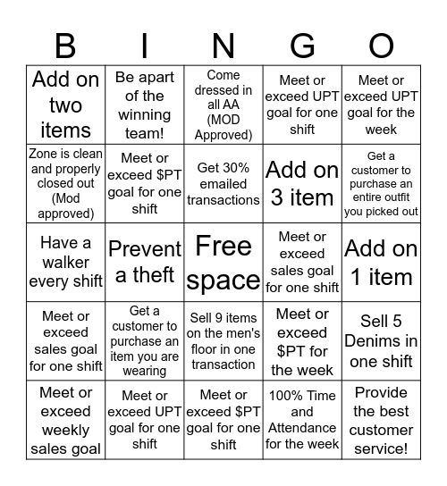 American Apparel Bingo Card