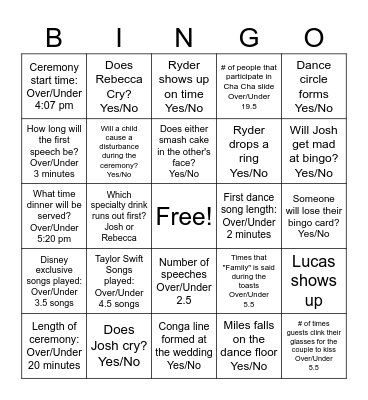 Wedding Bingo Card